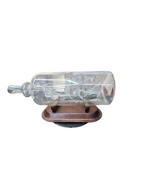 Clipper Ship In A Bottle Glass Sculpture Wooden Base Triumph 9.5" Nautical Decor